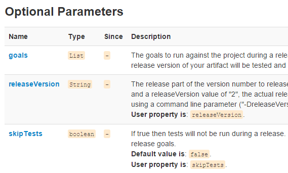 Optional paramaters for the plugin
